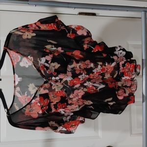 Candie's Black Floral Sheer Top, Size S
